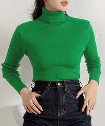 レディース キレイメタートルネックリブニットセータートップス 秋冬春