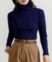 レディース キレイメタートルネックリブニットセータートップス 秋冬春