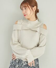 2wayパールチェーン肩開きニット