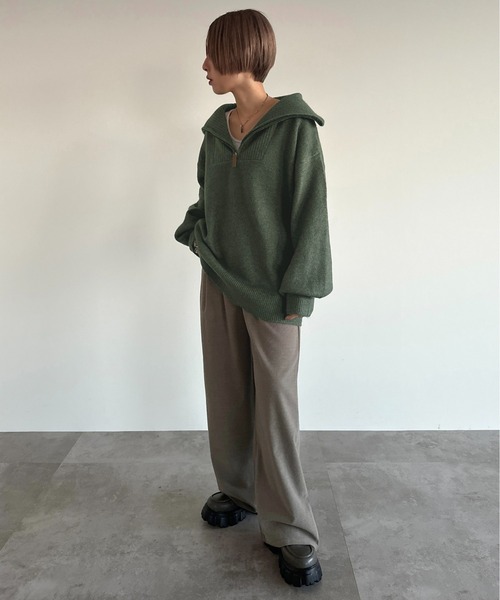 apres jour mignon（アプレジュールミニョン）の「ゆるストレートパンツ【ZOZOTOWN限定アイテム】（スラックス・レディース・モカ/ブルー系その他/ネイビー/チャコールグレー/ブラック・MEDIUM/X-LARGE/SMALL）」の12枚目の写真