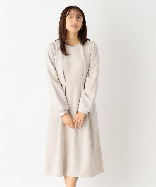 index（インデックス）の「◇起毛ツイード ビジューネックワンピース