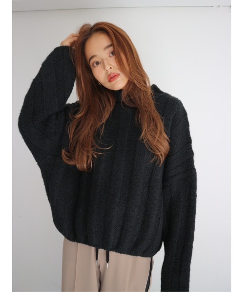 TRUNC（トランクエイティーエイト）の「Wide Rib Loose Knit（ニット/セーター・レディース・ブラック/ベージュ・FREE）」の7枚目の写真