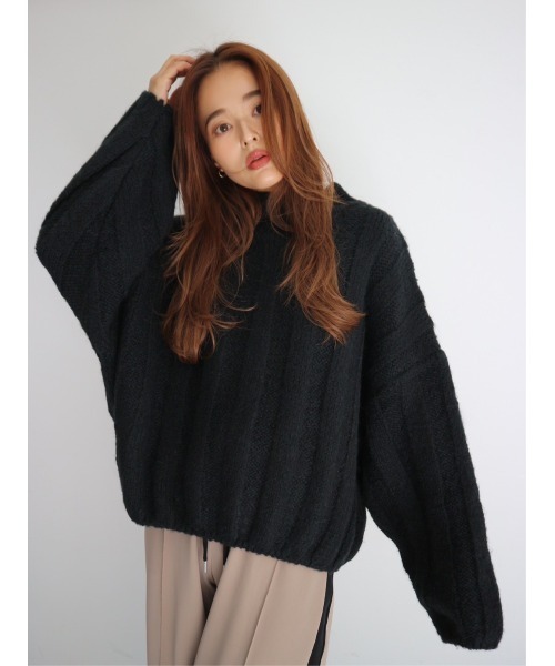 TRUNC（トランクエイティーエイト）の「Wide Rib Loose Knit（ニット/セーター・レディース・ブラック/ベージュ・FREE）」の3枚目の写真