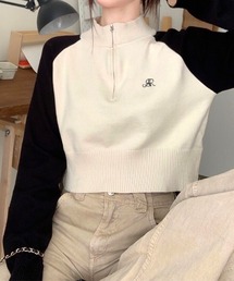 ラグランハーフジップショート丈ニット