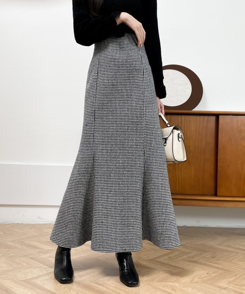 セール】ハイウエストバックレースアップ千鳥柄マーメイド