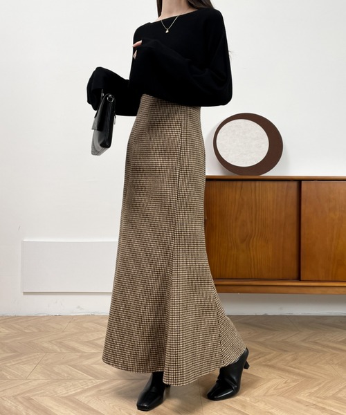 ABITOKYO(アビトーキョー)の「ハイウエストバックレースアップ千鳥柄マーメイドスカート(スカート・レディース・ブラウン系その他/ブラック系その他・S/M/L)」の21枚目の写真