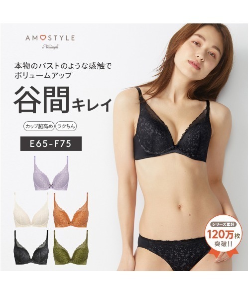 新品　トリンプ　アモスタイル　夢みるブラデイジー柄DEEP V ブラ&ショーツ２点セット　C75M ブラジャー ショーツセット デイジーレース 夢みるブラDeep V ブラ＆ショーツセット「B，C，Dカップ」AMST1150 WHU2 + Hikin