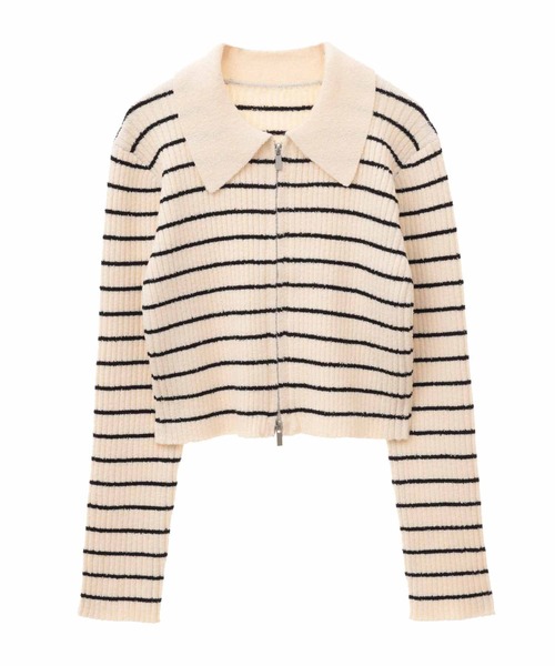 31 Sons de mode（トランテアン　ソン　ドゥ　モード）の「ジップアップカーデトップス（ニット/セーター・レディース・オフホワイト/ピンク/ホワイト×ブラック・36）」の4枚目の写真