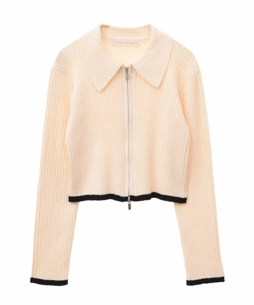 31 Sons de mode（トランテアン　ソン　ドゥ　モード）の「ジップアップカーデトップス（ニット/セーター・レディース・オフホワイト/ピンク/ホワイト×ブラック・36）」の5枚目の写真