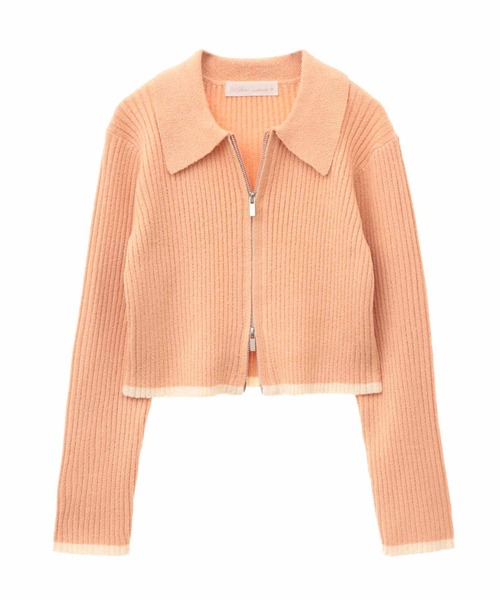 31 Sons de mode（トランテアン　ソン　ドゥ　モード）の「ジップアップカーデトップス（ニット/セーター・レディース・オフホワイト/ピンク/ホワイト×ブラック・36）」の6枚目の写真