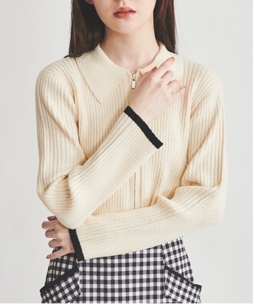 31 Sons de mode（トランテアン　ソン　ドゥ　モード）の「ジップアップカーデトップス（ニット/セーター・レディース・オフホワイト/ピンク/ホワイト×ブラック・36）」の21枚目の写真