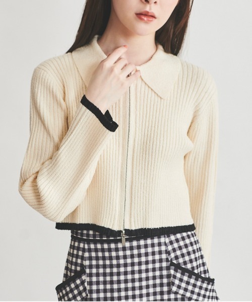 31 Sons de mode（トランテアン　ソン　ドゥ　モード）の「ジップアップカーデトップス（ニット/セーター・レディース・オフホワイト/ピンク/ホワイト×ブラック・36）」の22枚目の写真