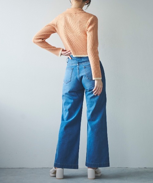 31 Sons de mode（トランテアン　ソン　ドゥ　モード）の「ジップアップカーデトップス（ニット/セーター・レディース・オフホワイト/ピンク/ホワイト×ブラック・36）」の19枚目の写真