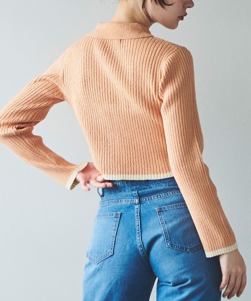 31 Sons de mode（トランテアン　ソン　ドゥ　モード）の「ジップアップカーデトップス（ニット/セーター・レディース・オフホワイト/ピンク/ホワイト×ブラック・36）」の15枚目の写真