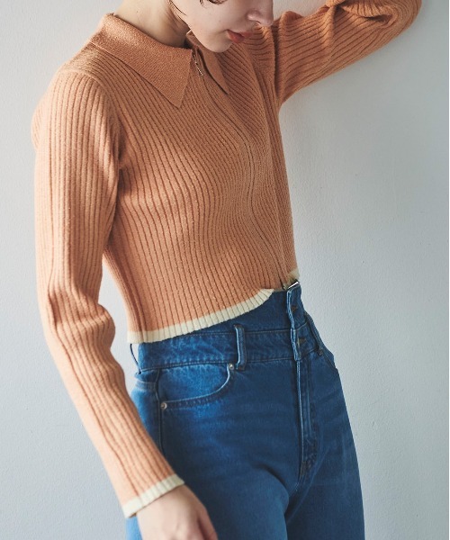 31 Sons de mode（トランテアン　ソン　ドゥ　モード）の「ジップアップカーデトップス（ニット/セーター・レディース・オフホワイト/ピンク/ホワイト×ブラック・36）」の16枚目の写真