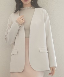 セゾンドパピヨン　ニット　ノーカラー　ジャケット　羽織　アイボリー　華やか SAISON DE PAPILLON（セゾンドパピヨン）｜ノーカラージャケット