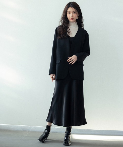 SAISON DE PAPILLON（セゾンドパピヨン）の「ドロップショルダーVネックジャケット（ノーカラージャケット・レディース・ブラック/ベージュ/ライトグレー・L/M）」の5枚目の写真