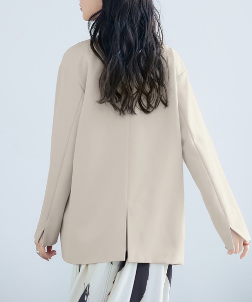 SAISON DE PAPILLON（セゾンドパピヨン）の「ドロップショルダーVネックジャケット（ノーカラージャケット・レディース・ブラック/ベージュ/ライトグレー・L/M）」の10枚目の写真