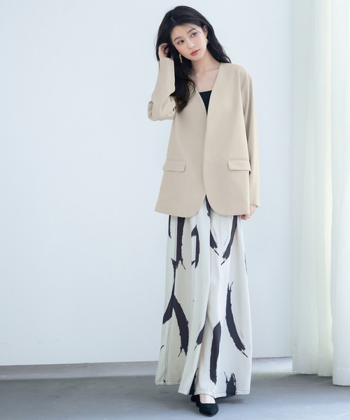 SAISON DE PAPILLON（セゾンドパピヨン）の「ドロップショルダーVネックジャケット（ノーカラージャケット・レディース・ブラック/ベージュ/ライトグレー・L/M）」の11枚目の写真