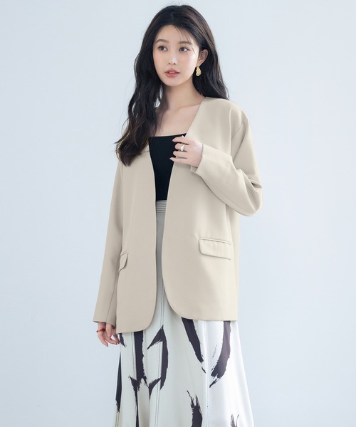 SAISON DE PAPILLON（セゾンドパピヨン）の「ドロップショルダーVネックジャケット（ノーカラージャケット・レディース・ブラック/ベージュ/ライトグレー・L/M）」の12枚目の写真