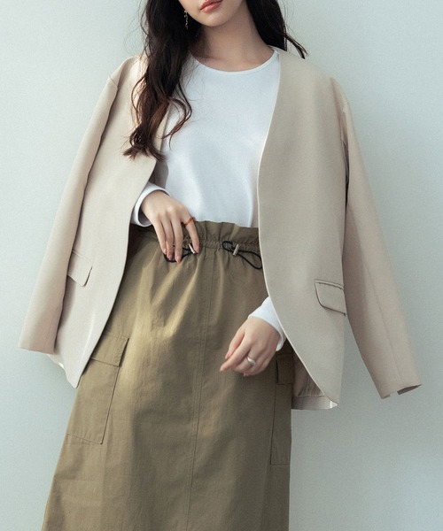 SAISON DE PAPILLON（セゾンドパピヨン）の「ドロップショルダーVネックジャケット（ノーカラージャケット・レディース・ブラック/ベージュ/ライトグレー・L/M）」の18枚目の写真