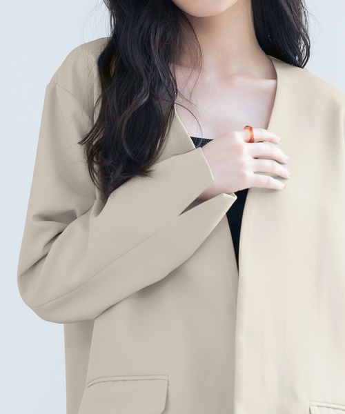 SAISON DE PAPILLON（セゾンドパピヨン）の「ドロップショルダーVネックジャケット（ノーカラージャケット・レディース・ブラック/ベージュ/ライトグレー・L/M）」の19枚目の写真