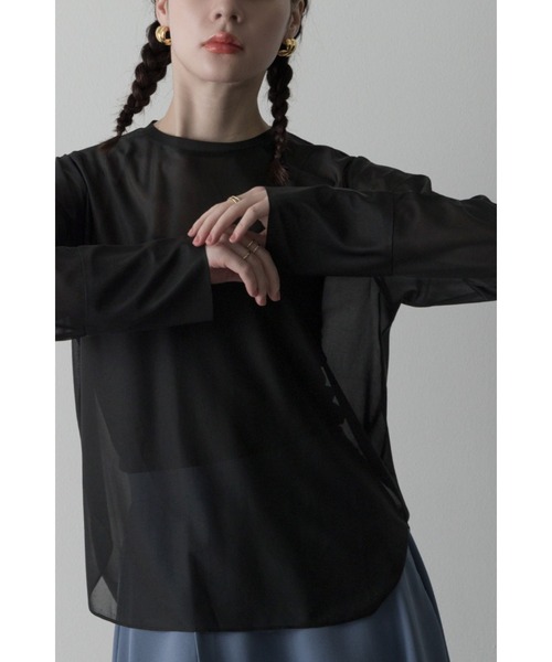 Limue（リミュ）の「クルーネックシアカットソー（Tシャツ/カットソー・レディース・ブルーグレー/アイボリー/ブラック・FREE）」の19枚目の写真