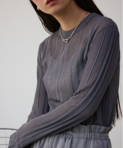 AZUL by moussy(アズールバイマウジー)の「シアーランダムニットトップス(ニット/セーター・レディース・ミント/ブラウン/チャコールグレー・FREE)」の2枚目の写真