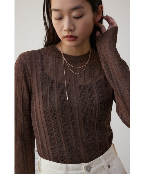 AZUL by moussy(アズールバイマウジー)の「シアーランダムニットトップス(ニット/セーター・レディース・ミント/ブラウン/チャコールグレー・FREE)」の14枚目の写真
