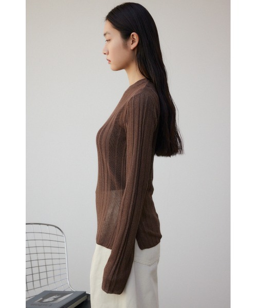 AZUL by moussy(アズールバイマウジー)の「シアーランダムニットトップス(ニット/セーター・レディース・ミント/ブラウン/チャコールグレー・FREE)」の18枚目の写真