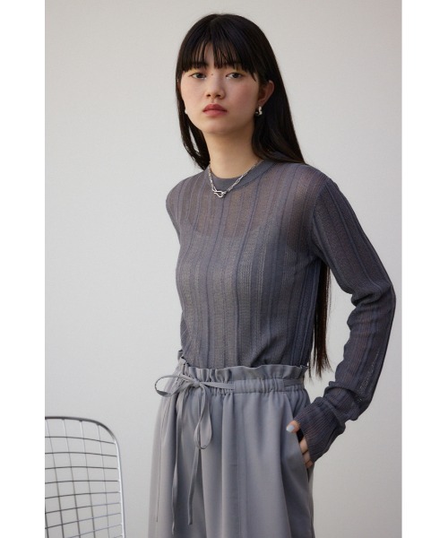 AZUL by moussy(アズールバイマウジー)の「シアーランダムニットトップス(ニット/セーター・レディース・ミント/ブラウン/チャコールグレー・FREE)」の4枚目の写真