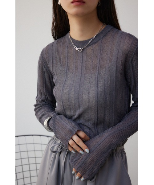 AZUL by moussy(アズールバイマウジー)の「シアーランダムニットトップス(ニット/セーター・レディース・ミント/ブラウン/チャコールグレー・FREE)」の5枚目の写真