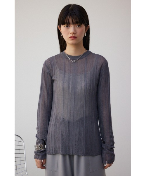 AZUL by moussy(アズールバイマウジー)の「シアーランダムニットトップス(ニット/セーター・レディース・ミント/ブラウン/チャコールグレー・FREE)」の7枚目の写真