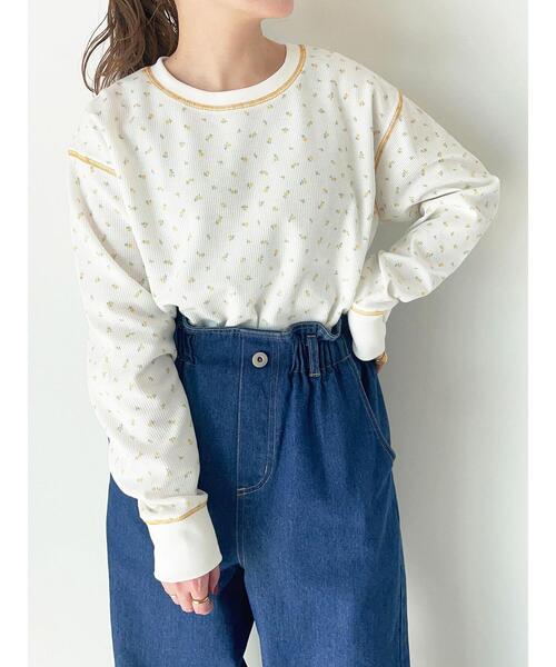 ehka sopo(エヘカソポ)の「花柄ワッフルカットソー(Tシャツ/カットソー・レディース・イエロー/サックスブルー/レッド・F)」の1枚目の写真