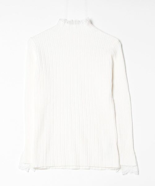 Per sist ence(パーシエンス)の「レース付モックネックアイレットニット(Tシャツ/カットソー・レディース・アイボリー/ブラック/ホワイト・FREE)」の5枚目の写真