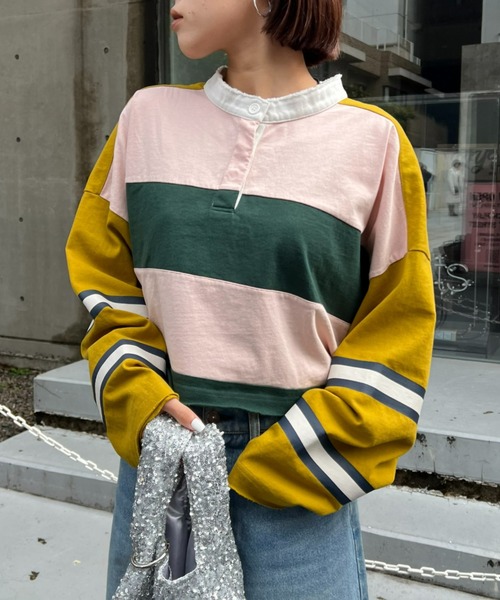 etsinta(エシンタ)の「【etsinta/エシンタ】リメイククロップドラガーシャツ(Tシャツ/カットソー・レディース・ピンク/ネイビー・ONE SIZE)」の13枚目の写真