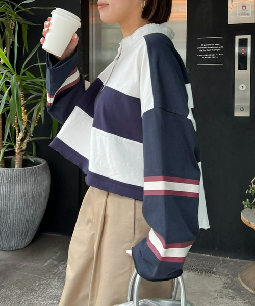 etsinta(エシンタ)の「【etsinta/エシンタ】リメイククロップドラガーシャツ(Tシャツ/カットソー・レディース・ピンク/ネイビー・ONE SIZE)」の6枚目の写真