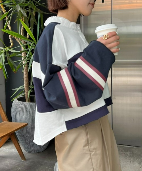 etsinta(エシンタ)の「【etsinta/エシンタ】リメイククロップドラガーシャツ(Tシャツ/カットソー・レディース・ピンク/ネイビー・ONE SIZE)」の8枚目の写真