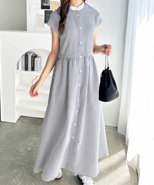 きたアイボリー1 セール】夏にぴったり。ウエストギャザーフレンチスリーブサッカー