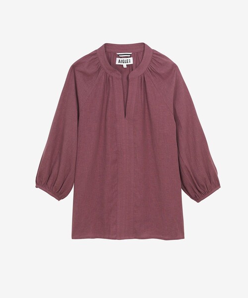 AIGLE(エーグル)の「リネンビスコース ボリュームスリーブ スキッパーブラウス(シャツ/ブラウス・レディース・チェリーレッド/ホワイト・L/XS/M/S)」の9枚目の写真