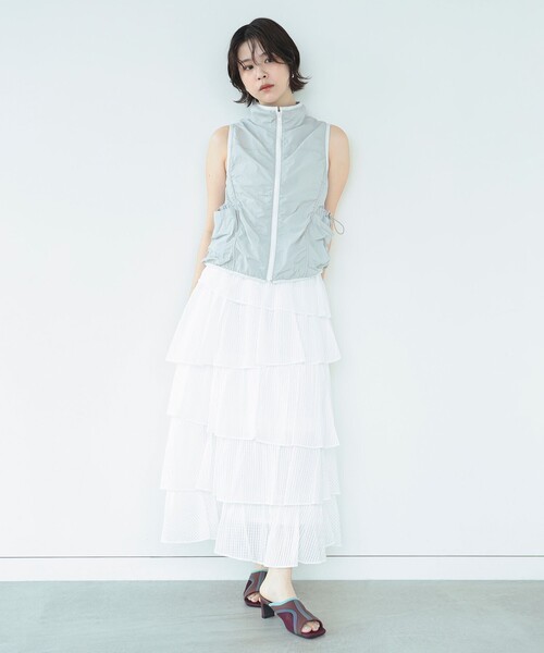 Ray BEAMS(レイビームス)の「Ray BEAMS / シアー ギンガム ティアード スカート(スカート・レディース・ホワイト/ブラック・0/1)」の5枚目の写真