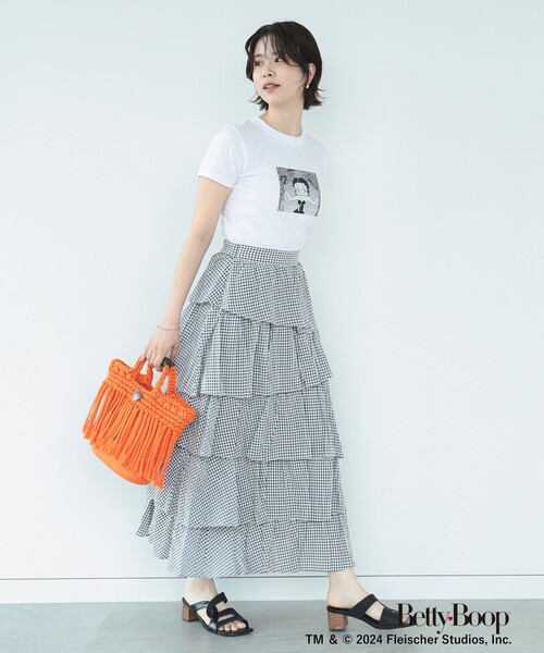 Ray BEAMS(レイビームス)の「Ray BEAMS / シアー ギンガム ティアード スカート(スカート・レディース・ホワイト/ブラック・0/1)」の10枚目の写真