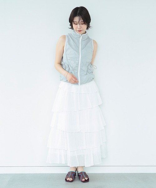 Ray BEAMS(レイビームス)の「Ray BEAMS / シアー ギンガム ティアード スカート(スカート・レディース・ホワイト/ブラック・0/1)」の12枚目の写真