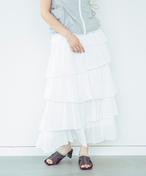 Ray BEAMS(レイビームス)の「Ray BEAMS / シアー ギンガム ティアード スカート(スカート・レディース・ホワイト/ブラック・0/1)」の15枚目の写真