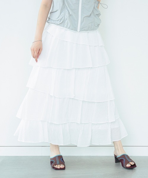 Ray BEAMS(レイビームス)の「Ray BEAMS / シアー ギンガム ティアード スカート(スカート・レディース・ホワイト/ブラック・0/1)」の16枚目の写真