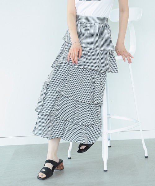 Ray BEAMS(レイビームス)の「Ray BEAMS / シアー ギンガム ティアード スカート(スカート・レディース・ホワイト/ブラック・0/1)」の17枚目の写真