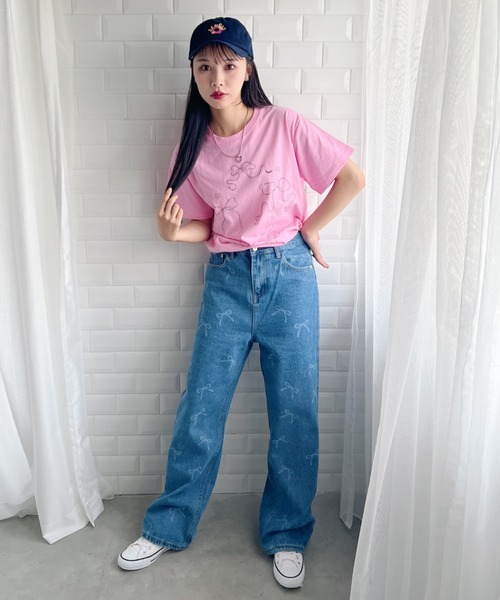 Loueme（ルエム）の「メニーリボンプリントデニムパンツ（デニムパンツ・レディース・ブルー・S/M）」の8枚目の写真