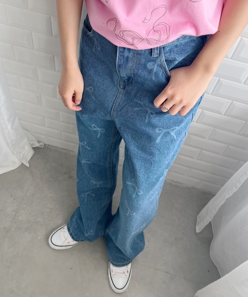 Loueme（ルエム）の「メニーリボンプリントデニムパンツ（デニムパンツ・レディース・ブルー・S/M）」の12枚目の写真
