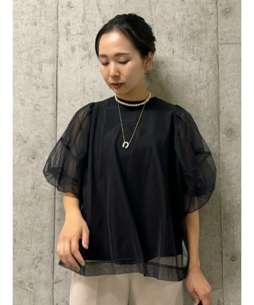 Mila Owen（ミラオーウェン）の「【追加生産決定】チュールレイヤードパフスリーブトップス【手洗い可能】（Tシャツ/カットソー・レディース・ライトグレー/ブラック/ホワイト・1/0）」の21枚目の写真