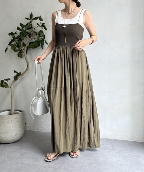 DouDou（ドゥドゥ）の「ニットドッキングキャミワンピース（ワンピース・レディース・ブラック/カーキ/オフホワイト・FREE）」の19枚目の写真